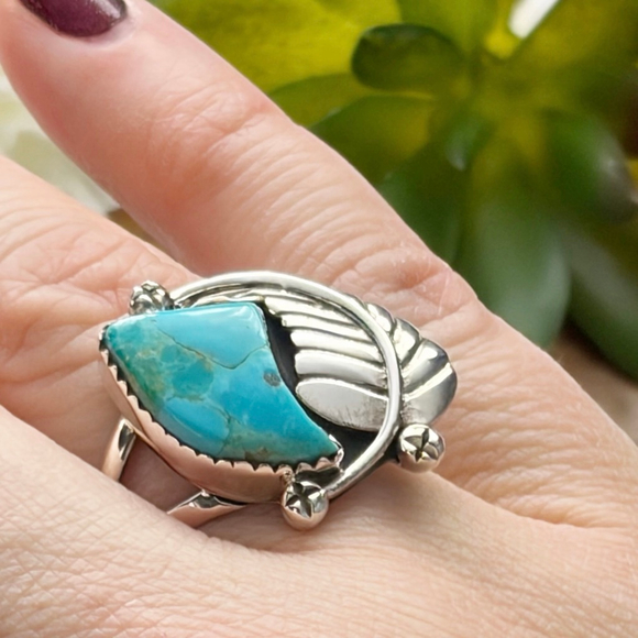 Sterling Silver 925 Turquoise Ring Size 9 Vintage Southwest Navajo Style New - Picture 3 of 12